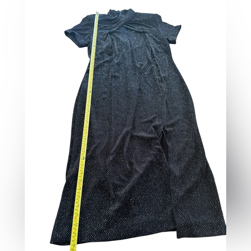 Vintage Night Way Black Sparkle Maxi Dress Keyhole Mesh Slit Y2K Evening Glam M - Picture 8 of 13